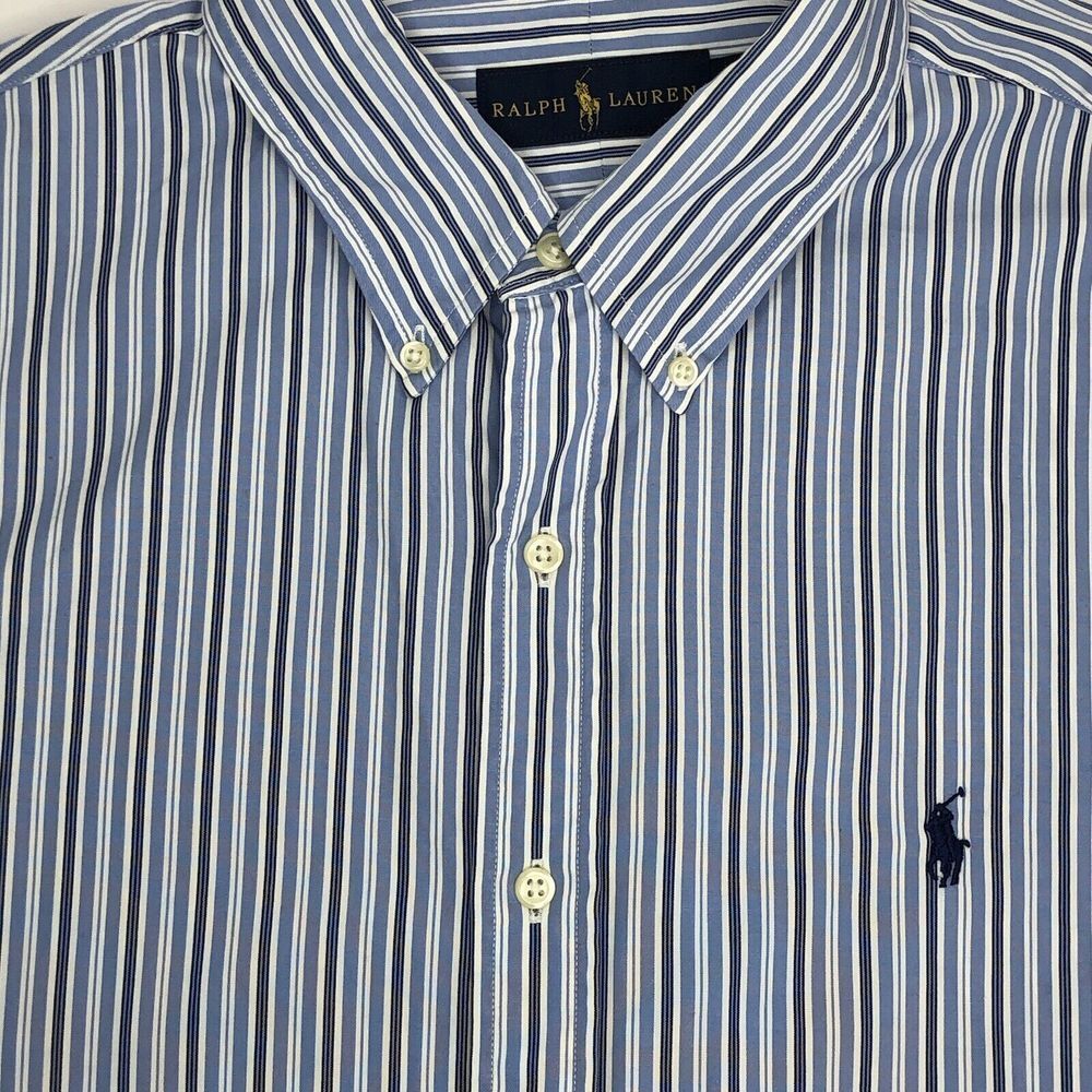 Ralph Lauren Men's XL Blue White Striped Button Down‎ Long Sleeve Dress Shirt